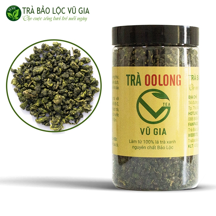 Trà olong (ô long/ oolong) nguyên chất Vũ Gia (400g/hũ) - Trà uống giảm cân an toàn, thanh nhiệt cơ thể, trà olong sữa