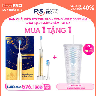 Marathon Live x Bàn Chải Điện P/S S100 PRO-Công Nghệ Sóng Âm, Chải Sạch Mảng Bám Tới 10X + tặng Ly diamond PS