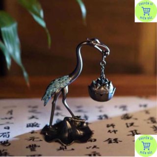 Hạc đốt trầm hương - lư xông trầm hạc tiên ngậm hoa sen hồng hạc đốt trầm hương lư hương chất liệu đồng