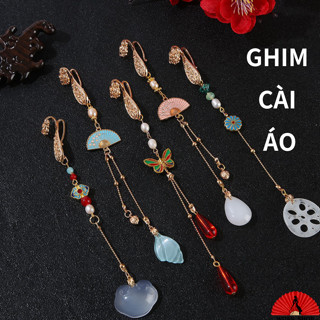 Ghim cài áo tua rua cổ trang, ngọc bội áo dài, làm thủ công tinh xảo, phụ kiến áo dài, phong cách Trung Hoa