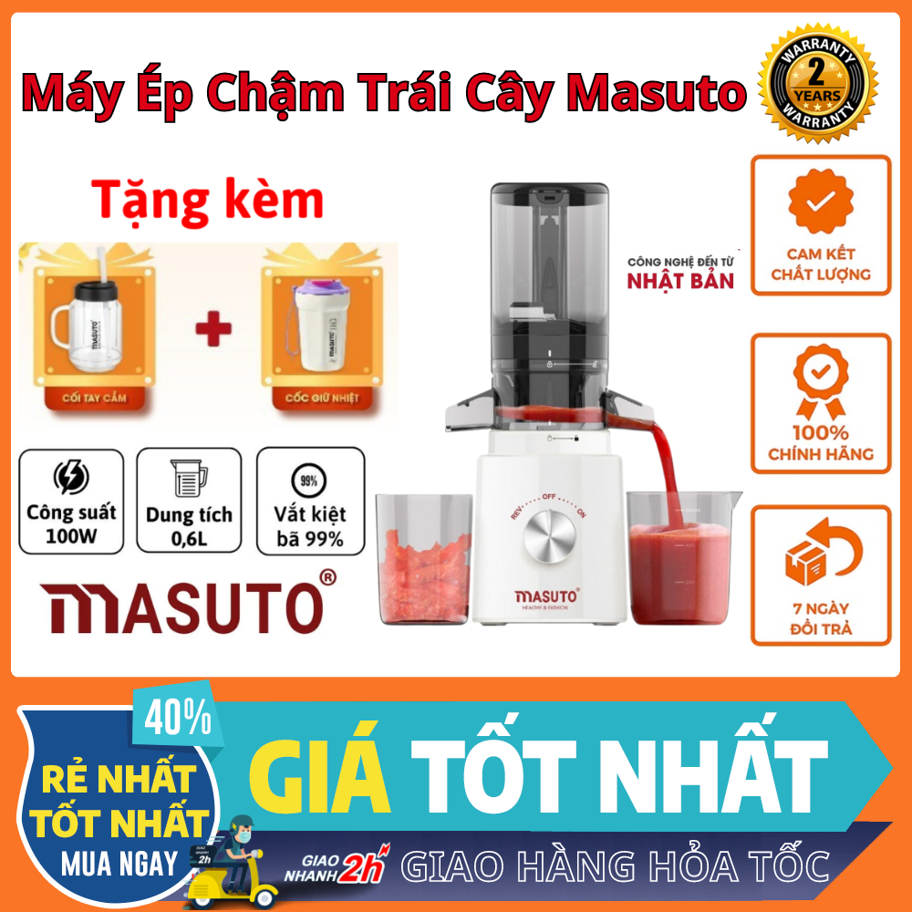 Máy ép chậm trái cây Masuto Ép kiệt bã đến 99% dung tích 0,6l ( Tặng Kèm Cốc Tay Cầm + Giữ Nhiệt ) công suất lớn BH 2năm