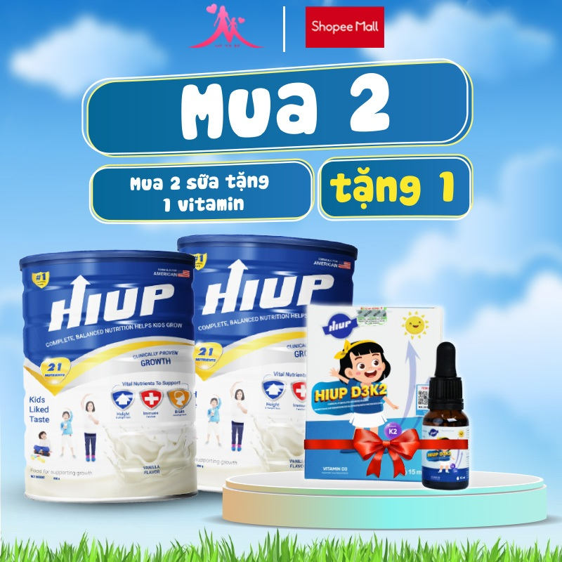 MUA 2 TẶNG 1 D3K2, HIUP Sữa Bột Tăng Chiều Cao Cho Bé Từ 2-15 Tuổi