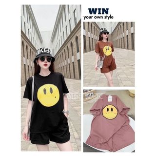 Set đồ bộ nữ mặc nhà rẻ đẹp in hình mặt cười, Bộ đùi thể thao nữ bộ quần áo đùi nữ chất thun cotton - WIN