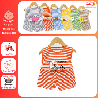 MK501 (14-25KG) Bộ áo ba lỗ quần cộc in hình chất thun lạnh sọc dệt mỏng mềm, mát cho bé dưới 6 tuổi