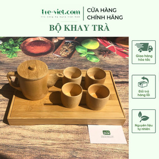 Bộ khay trà bằng tre đẹp mộc mạc - bộ ấm trà tre