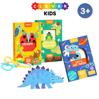 Bộ đồ chơi giấy gấp origami, cắt giấy, giấy màu thủ công stickers 3 cấp độ mideer - cleverkids