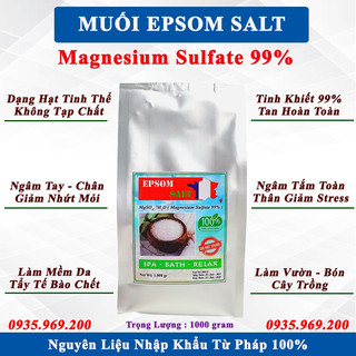 1kg Muối Epsom Salt, MgSO4 Dạng Hạt Tinh Thể, Tinh Khiết Không Tạp Chất Nhập Khẩu Pháp 100%