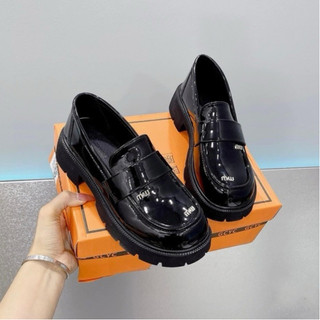 Giày lười nữ miu miu da mềm, moca nữ chữ miu nhỏ cực xinh, giày loafer nữ đế cao 4cm fullbox