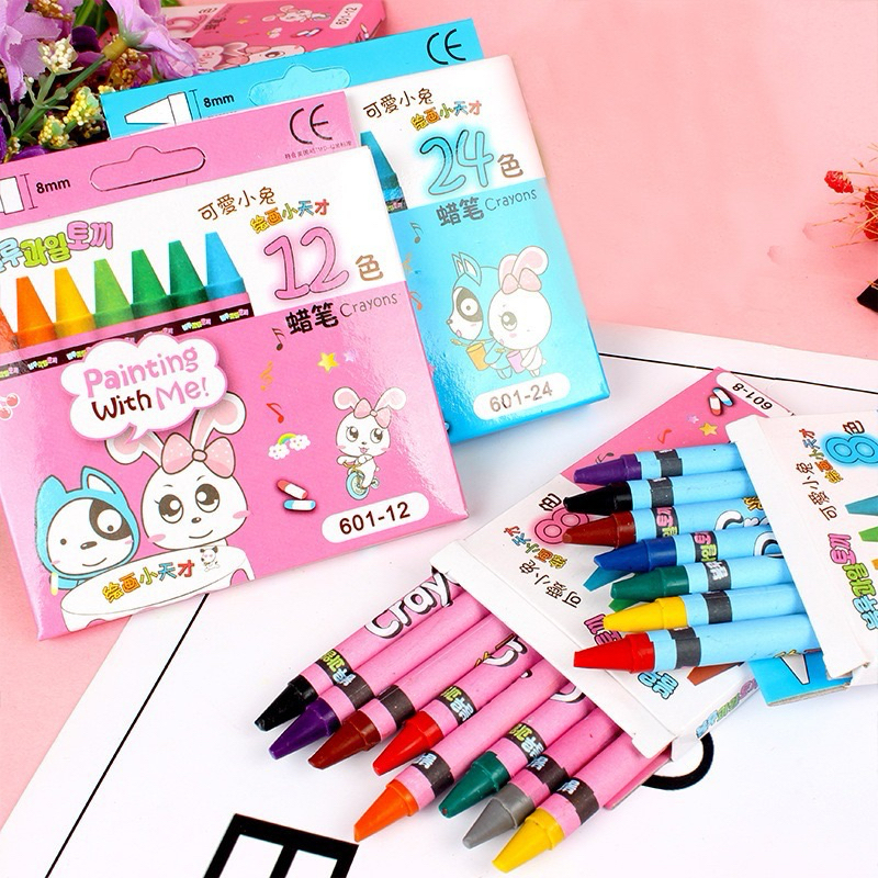 Bút sáp màu cho bé tập tô vẽ, hộp 8 12 24 bút màu sáp đồ dùng học tập dễ thương làm quà tặng học sinh HAPPI