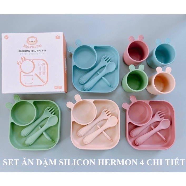 Sét thìa ăn dặm silicon hermon hình thỏ HM2810 - Bibi Kids