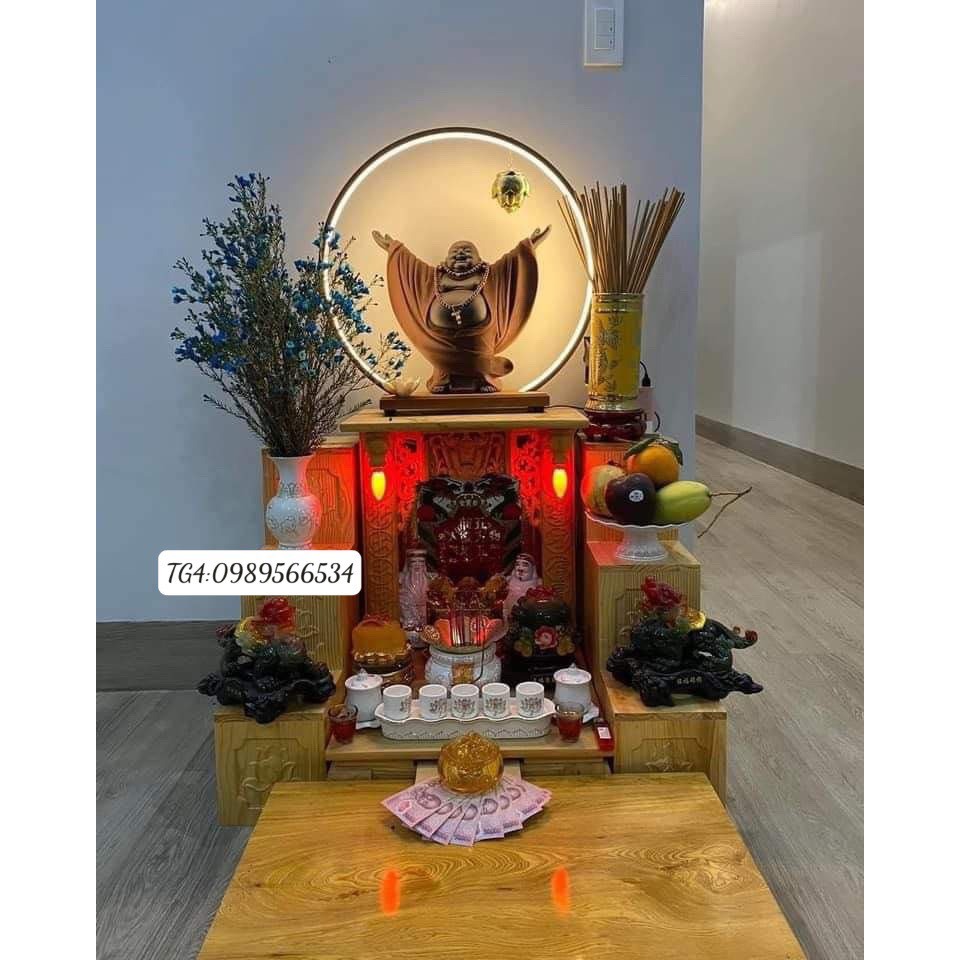 Tượng Phật Di Lặc Chất Liệu Gốm TỬ SA CC , Tượng Phong Thủy Có Đèn Led Hào Quang Rực Rỡ Mang Đến Nhi