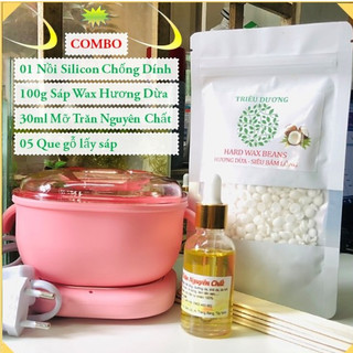 Combo nồi nấu sáp wax silicon du lịch + 100g sáp hương dừa cao cấp + 30ml mỡ trăn