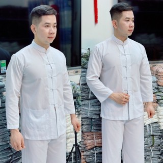 Bộ lãnh tụ cổ tàu - vải kate mềm - mẫu vải kate trắng đẹp