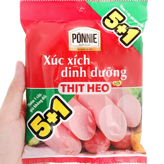 [MUA 5 TẶNG 1] Xúc Xích Dinh Dưỡng Thịt Heo, Bò Ponnie loại to (35gr x 5 Cây).