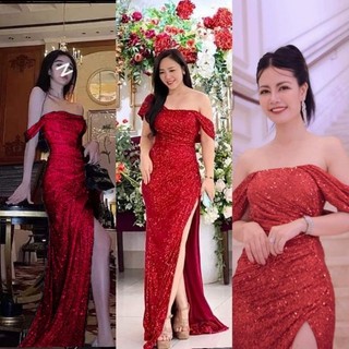 Dạ hội kim sa trễ vai tay ngắn [kèm hình thật]