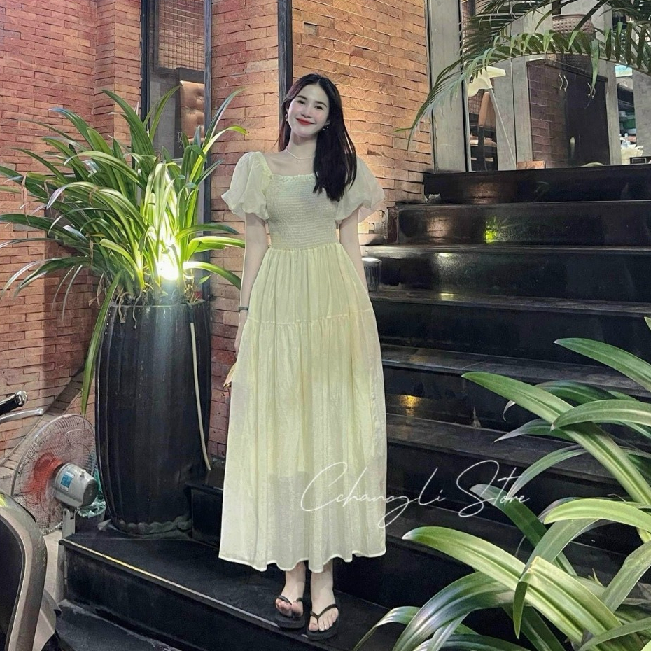 Đầm tiệc cưới sang trọng,Đầm thiết kế cao cấp cổ vuông tay bồng b2