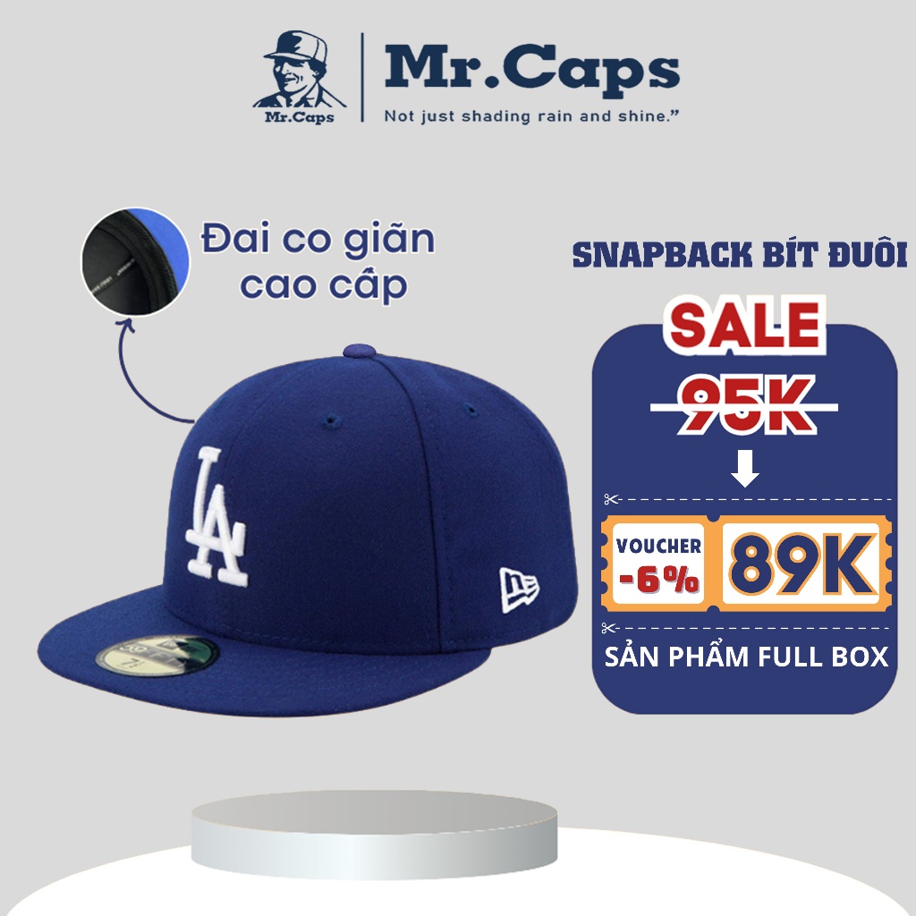 Mũ snapback lưỡi trai bít đuôi Mlb LA Fitted màu xanh dương phong cách hip hop đơn giản cho cả nam và nữ Mrcaps SLA03