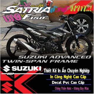 Decal trắng xám dán cho xe satria 150 màu đen,tem rời,in chất liệu decal trắng 3 lớp