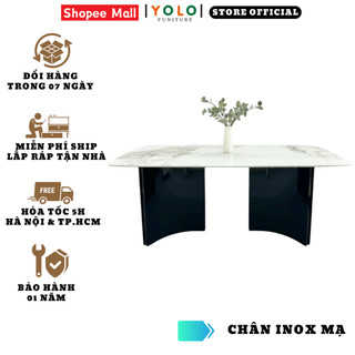 Bàn Ăn Cơm YoLo Hai Trụ Bo Cong, Inox Mạ Titan, Mặt Đá Vi Tinh Thể. Nhập Khẩu Cao Cấp Hiện Đại, Căn Hộ Chung Cư Nhà Phố