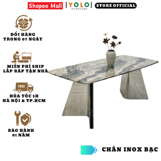 Bàn Ăn Cơm YoLo Tam Giác Đối Xứng, Inox Mạ Titan, Mặt Đá Vi Tinh Thể, Nhập Khẩu Cao Cấp Hiện Đại, Căn Hộ Chung Cư