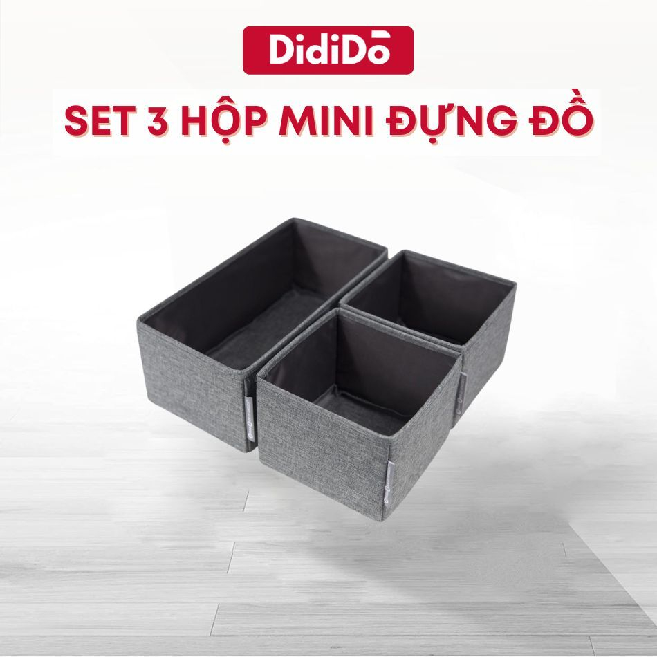 Set 3 hộp vải đựng đồ, Hộp đựng các vật dụng nhỏ, trang sức để bàn, ngăn tủ, hộc tủ nhỏ gấp gọn loại cao cấp