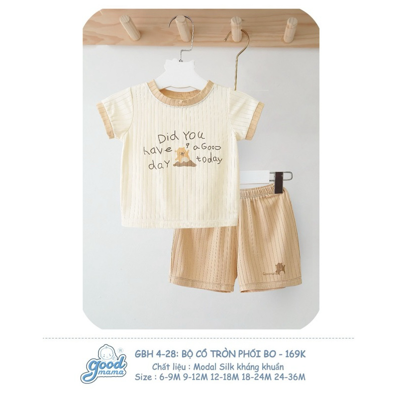 Bộ quần áo cộc tay cài vai chất mềm mát cho bé trai bé gái GoodMama 6-15kg