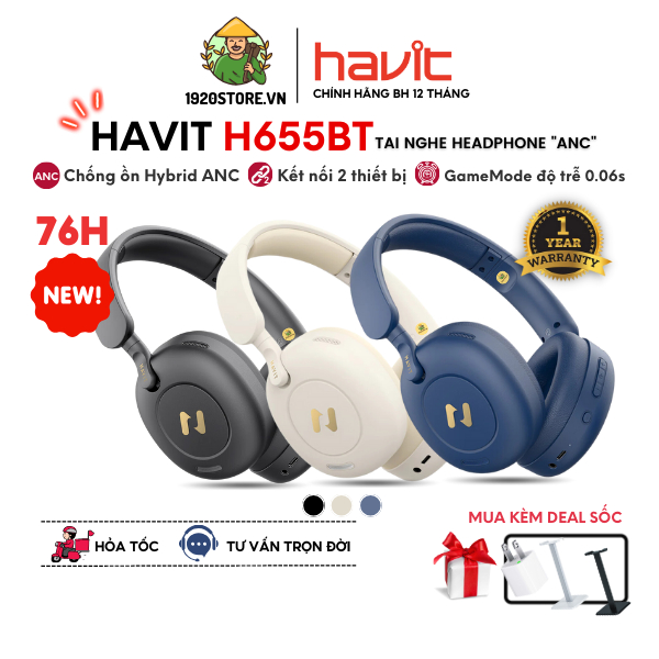 Tai Nghe Headphone Bluetooth HAVIT H655BT, Chống Ồn Chủ Động ANC, Gamemode 60ms, Nghe Đến 65H - Chính Hãng BH 12 Tháng