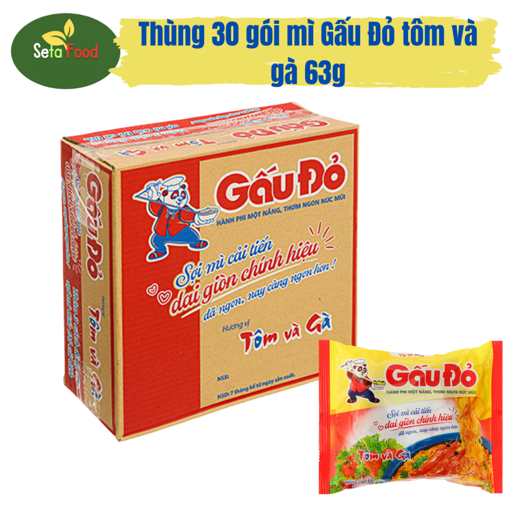 Thùng mì Gấu Đỏ 30 gói sợi mì cải tiến dai ngon chính hiệu