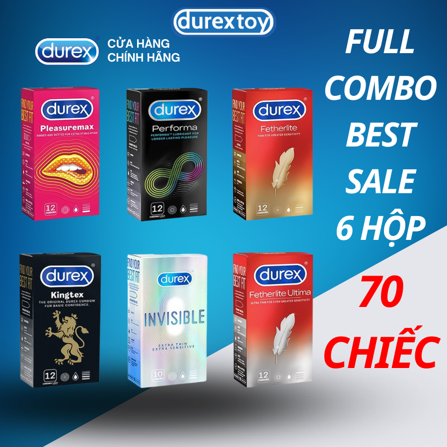 Combo Vương Gia 7 Hộp 72 Bao Cao Su Durex Siêu Mỏng, Kéo Dài Thời Gian, Ôm sát, Gân Gai Chính Hãng  - Durextoy