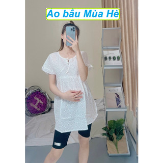 Áo bầu đẹp, cộc tay dáng babydoll cho mẹ bầu mặc nhà, đi làm, đi chơi MÙA HÈ freesize 45-68kg - 𝐀𝐁𝟏𝟔