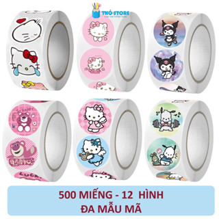 Cuộn sticker 500 tem cute hình dán chất keo dính chắc chắn kích thước 2,5cm nhiều hình khác nhau dán dụng cụ học tập