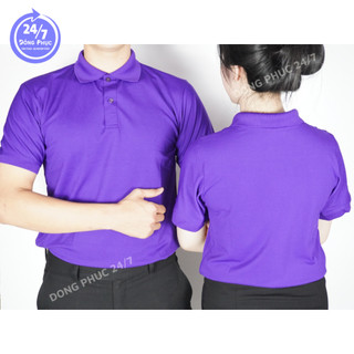 Áo thun POLO nam - nữ MÀU TÍM HUẾ vải Cá Sấu poly 4 chiều cổ dệt bo cao cấp