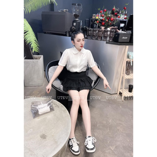 Áo sơ mi cổ sen cộc tay vạt tôm xinh