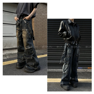 (SẴN) LUAstu Quần jean ống rộng HOT FASHIONITA 2024 túi hộp phong cách đường phố STREETWEAR Quần jeans loang màu ULZZANG