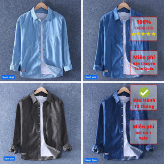 Sơ Mi Nam chất liệu Jean mềm. Áo Sơ mi 100% Cotton co giãn nhẹ.Áo nam có Túi. Tay dài, Dáng xuông, cổ bẻ.