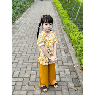 BỘ BÀ BA BÉ GÁI TAY BÚP ĐÍNH NGỌC ÁO LỤA QUẦN LỤA