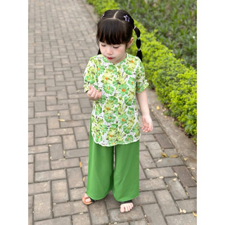 BỘ BÀ BA BÉ GÁI TAY BÚP ĐÍNH NGỌC ÁO LỤA QUẦN LỤA