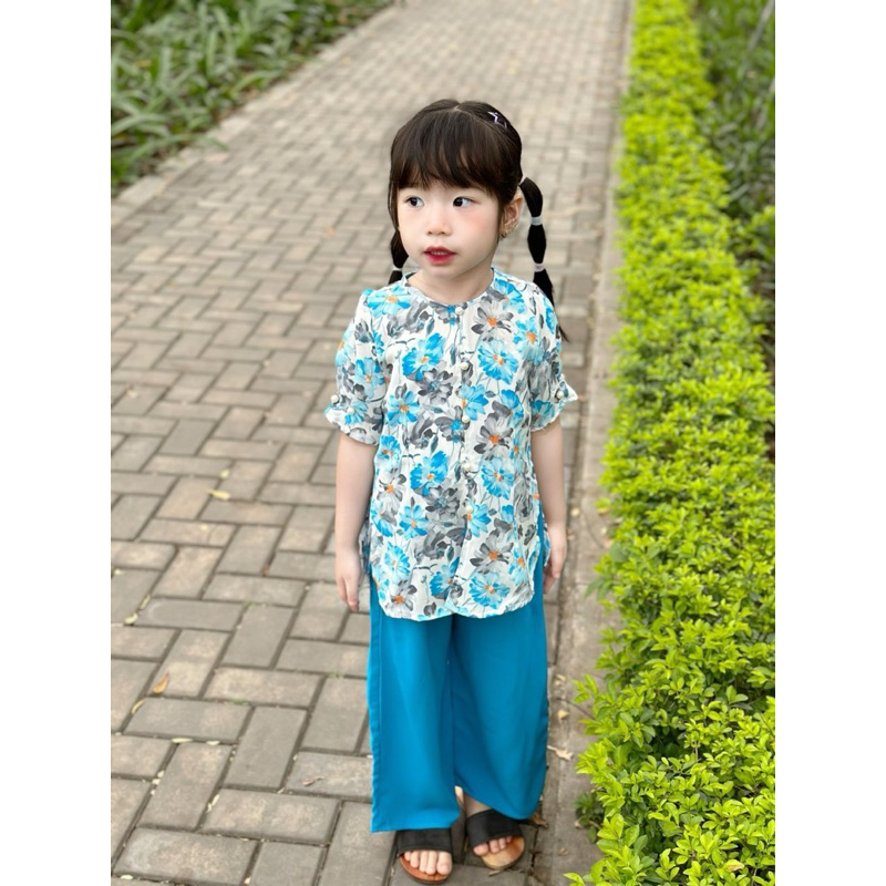 BỘ BÀ BA BÉ GÁI TAY BÚP ĐÍNH NGỌC ÁO LỤA QUẦN LỤA
