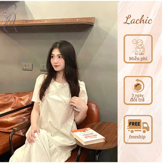 Váy bầu dáng suông đuôi cá đính nơ điệu đà , thiết kế Lachic v34