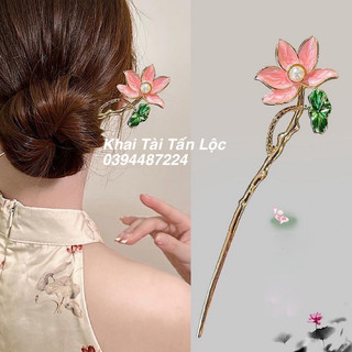 Trâm cài tóc hoa sen cổ trang tặng hộp đựng