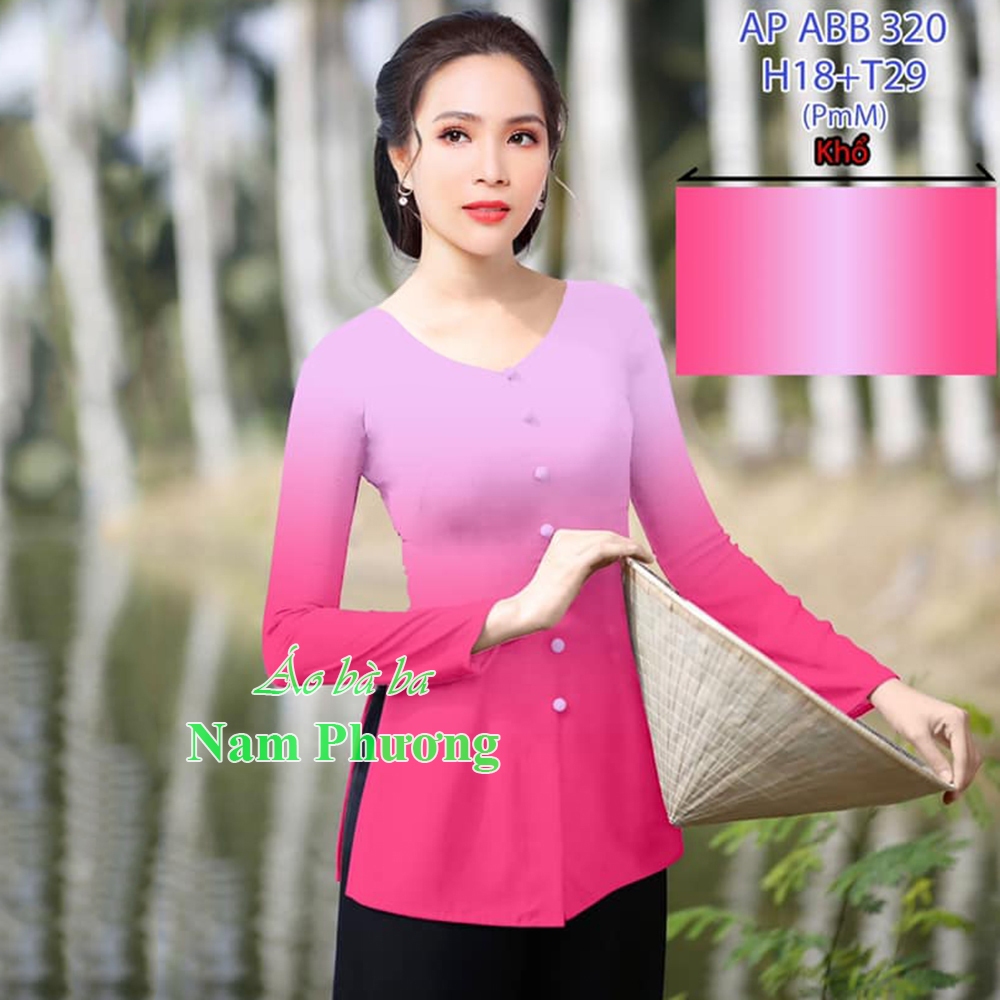 Áo bà ba lụa nhật hồng ombre loang cổ tim - Nam Phương - LN3D297