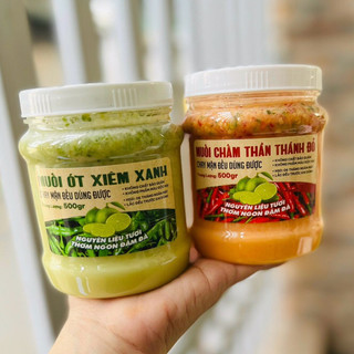 Hủ 500gr sốt chấm thần thánh muối ớt xanh - muối ớt đỏ chấm hải sản - ốc - đồ nướng