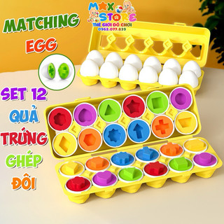 Trò chơi trứng matching egg, sét trứng ghép đôi sét trứng matching đầu đời cho bé loại cao cấp có khay đựng 12 quả to