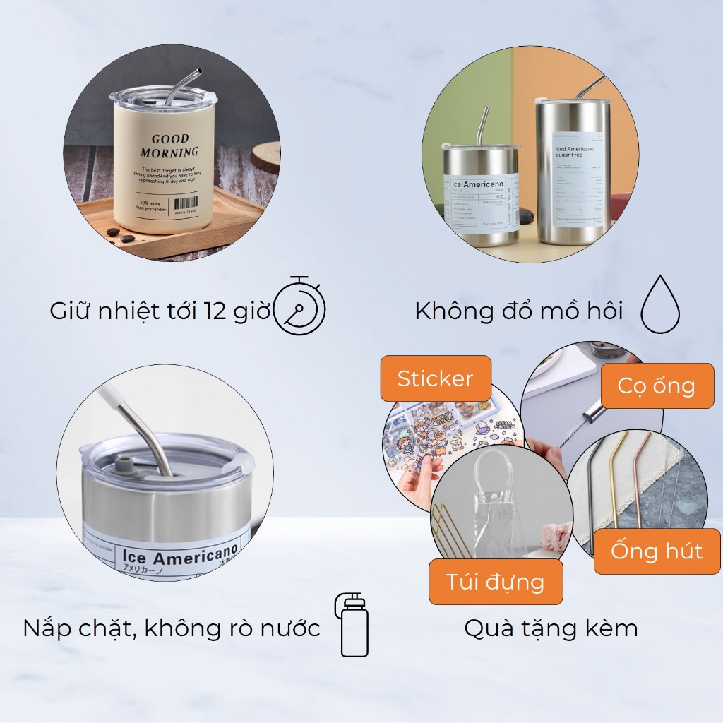 Ly giữ nhiệt Americano 600ml/300ml, cốc giữ nhiệt đến 12h không đổ mồ hôi, chuẩn inox 304 | BigBuy360 - bigbuy360.vn