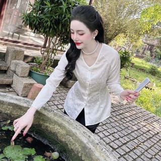 Bộ bà ba tay dài gấm/Chất liệu áo gấm, quần lụa