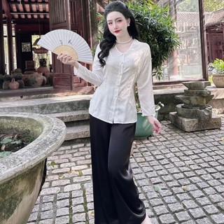 [XẢ KHO]Bộ bà ba tay dài gấm/Chất liệu áo gấm, quần lụa