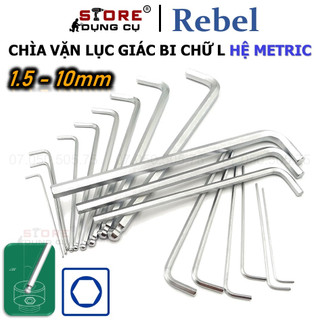 Lục giác lẻ 1.5-10mm, chìa vặn lục giác bi chữ l rebel, lục giác trắng thép cr-v, cần l vặn vít âm lục giác