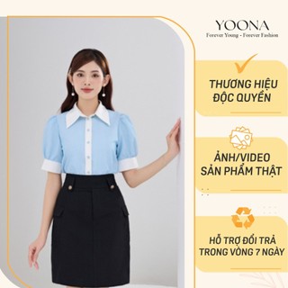 Áo sơ mi thiết kế kẻ sọc cổ bẻ tay bồng chất thô Hàn YOONA - NH2S095