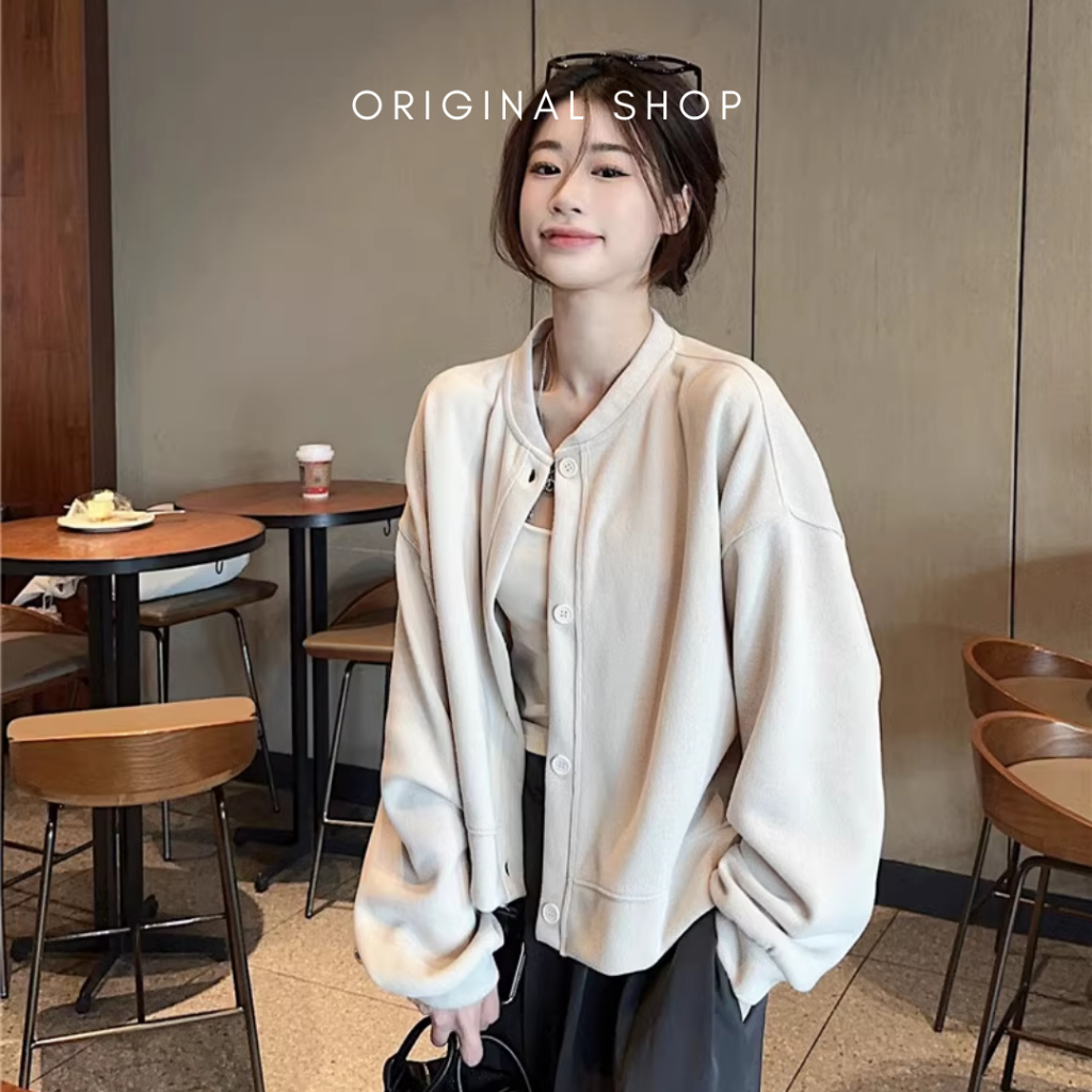 Áo Khoác Bomber Nữ Dáng Ngắn Trơn Basic Dễ Phối Đồ