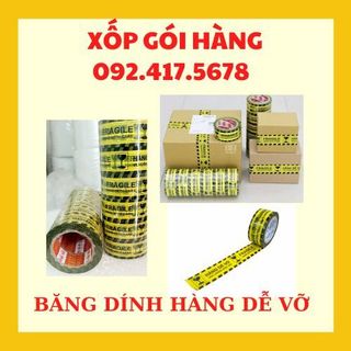 Băng dính,băng keo in logo hàng dễ vỡ (vàng đen)